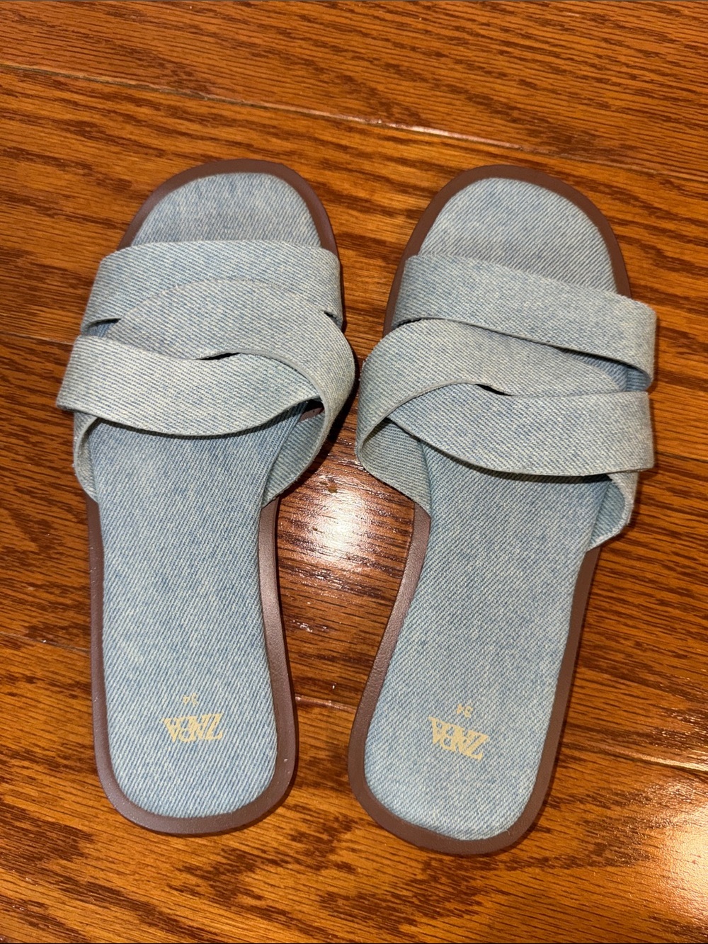 Light Blue Denim Slide Sandals - kids